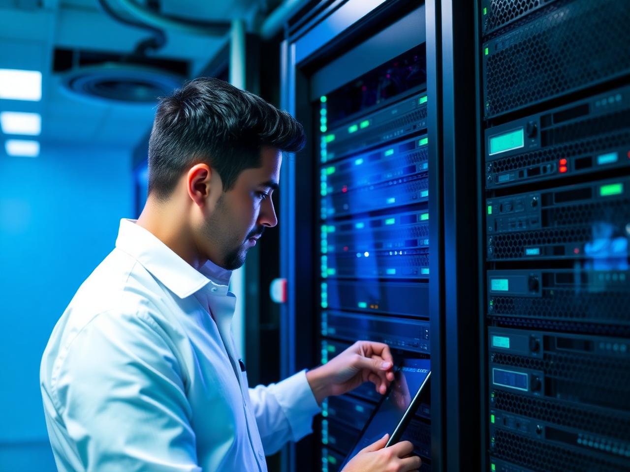 Techniker von Backup4IT prüft Systeme im Serverraum