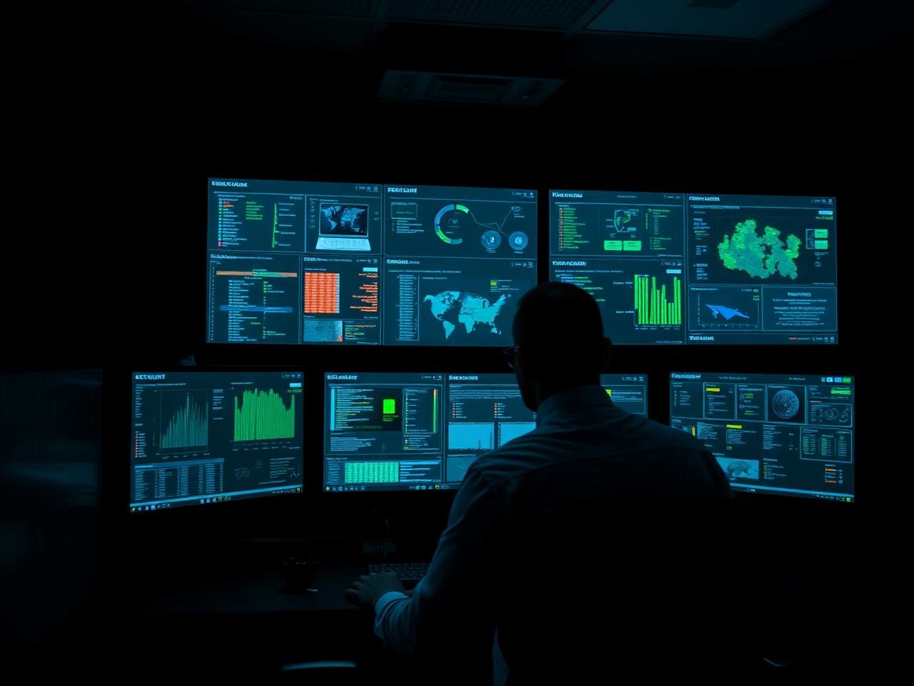 Security-Analyst überwacht Netzwerk-Dashboards